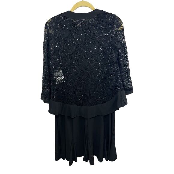R&M Richards Black Dress Jacket 2-piece Set 8 Sequins Mother Of Bride Lace NWT - Picture 4 of 12